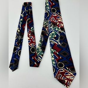 Isaco Mens 100% Silk Tie Geometric Pattern Multicolor Hand Made H5.